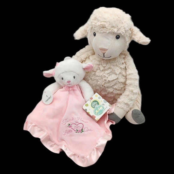 Macys Sweet Stuffed Lambie Plush Little Me Pink Snuggle Rattle Blanket Baby Gift - Picture 2 of 15